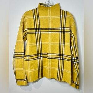 Tahari Yellow Plaid Mock Turtleneck Sweater, L